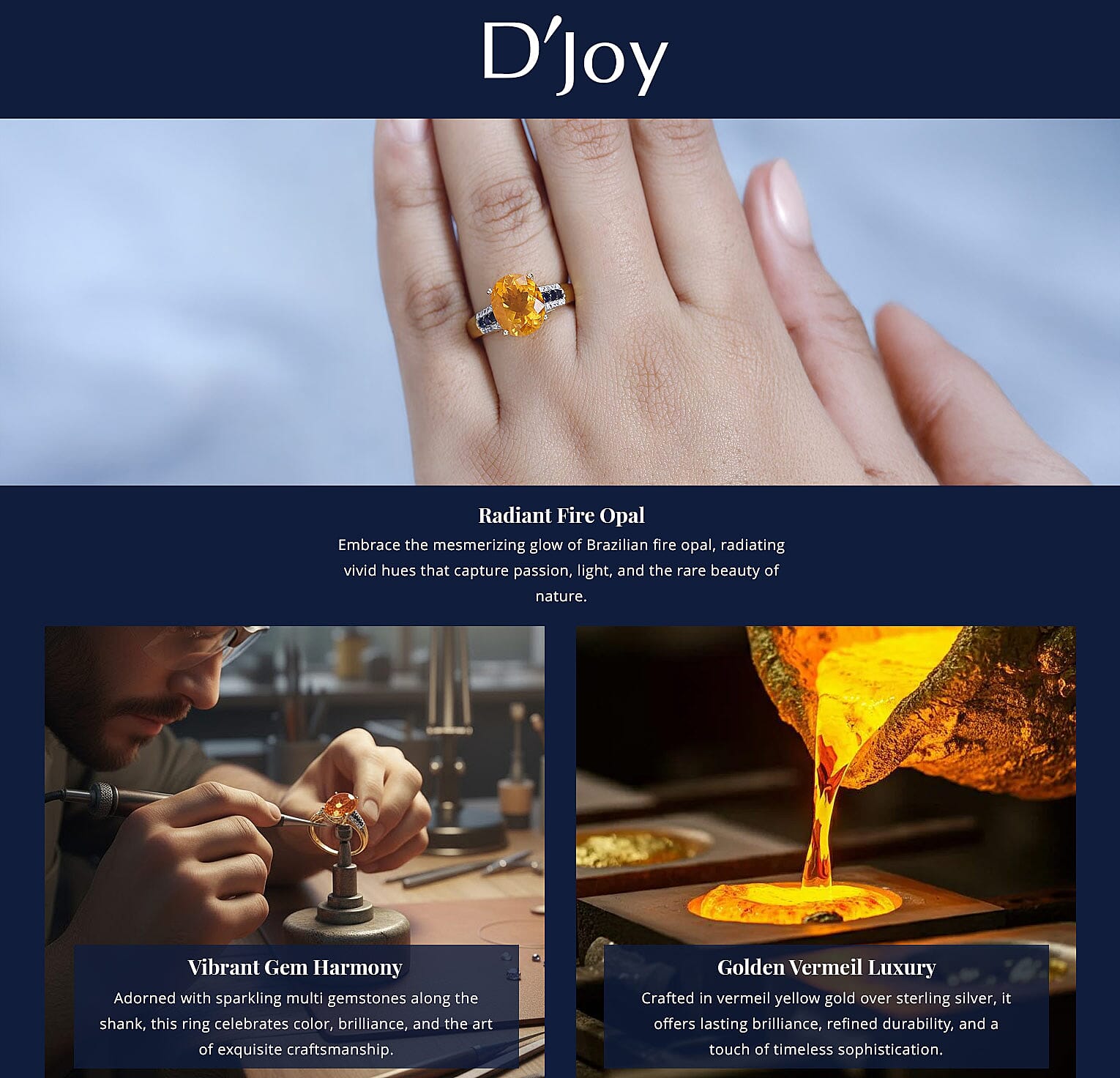 D'Joy Premium Brazilian Fire Opal and Multi Gemstone 2.75 ctw Ring in Vermeil Yellow Gold Over Sterling Silver Banner