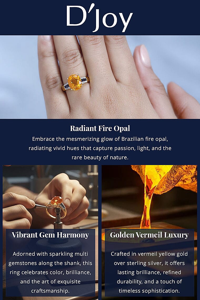 D'Joy Premium Brazilian Fire Opal and Multi Gemstone 2.75 ctw Ring in Vermeil Yellow Gold Over Sterling Silver Banner