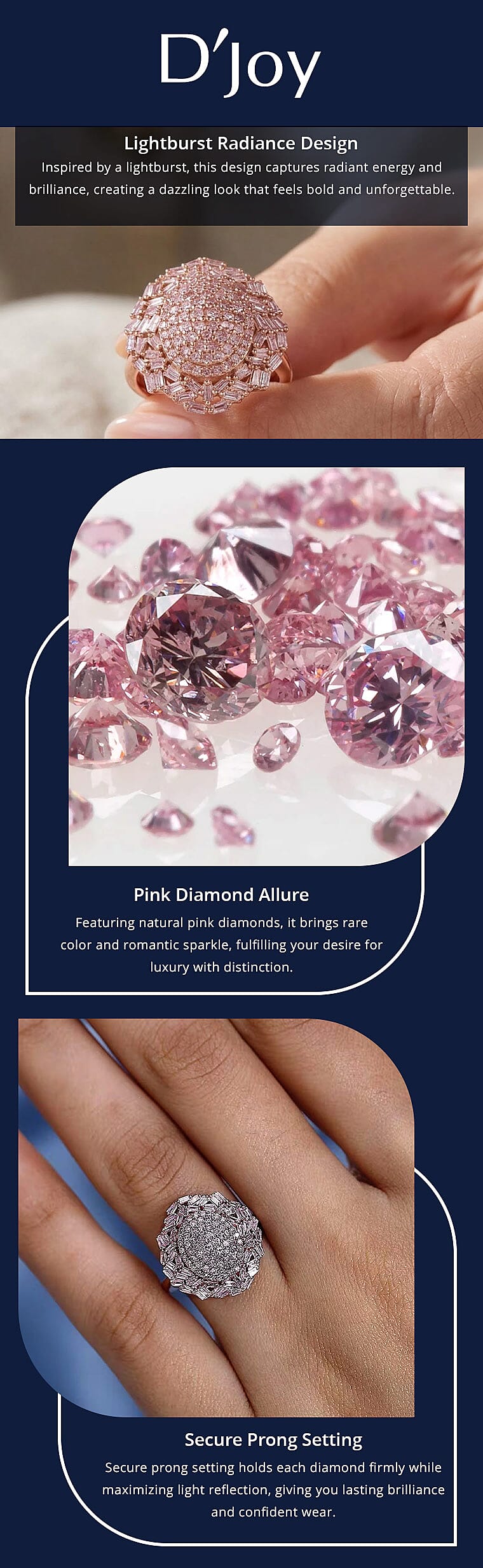 D'Joy Natural Pink Diamond I3 1.00 ctw Lightburst Ring in 18K Vermeil Rose Gold Over Sterling Silver Banner