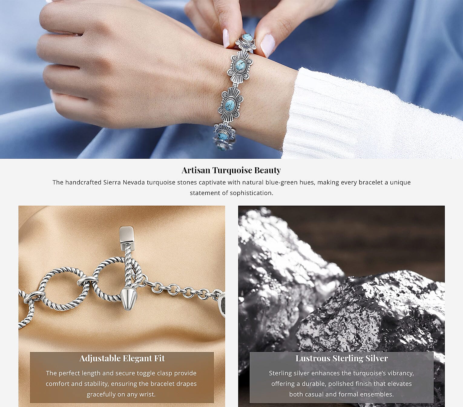 Artisan Crafted Sierra Nevada Turquoise 7.90 ctw Toggle Clasp Bracelet in Sterling Silver (6.50-8.0In) Banner