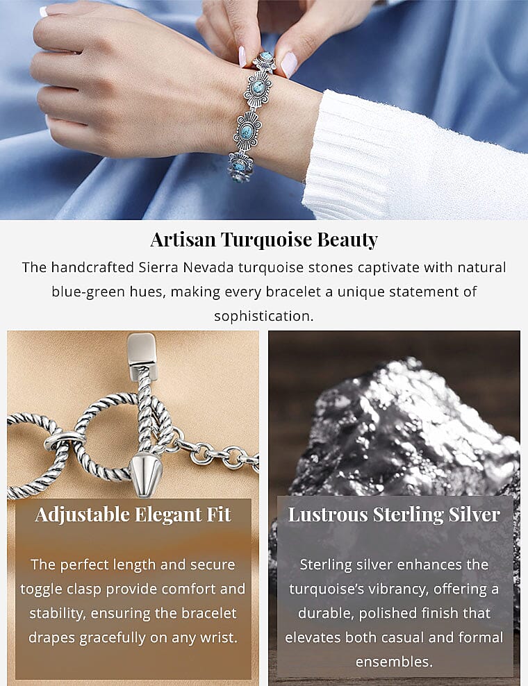 Artisan Crafted Sierra Nevada Turquoise 7.90 ctw Toggle Clasp Bracelet in Sterling Silver (6.50-8.0In) Banner