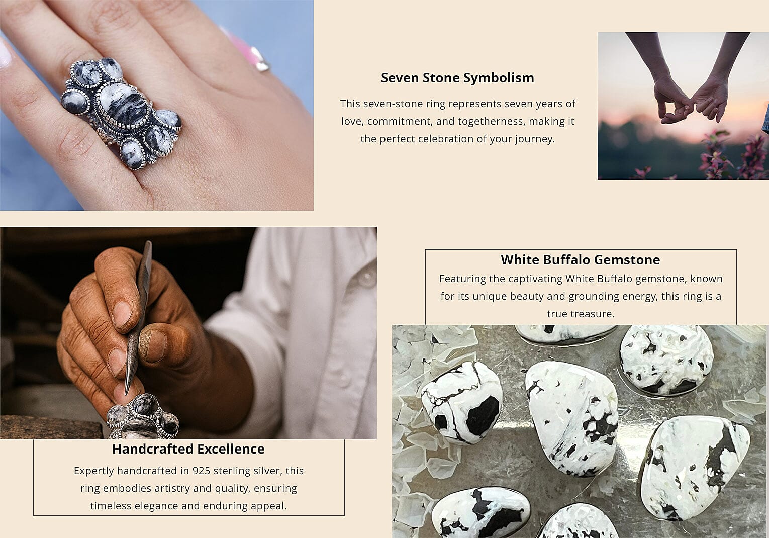 Artisan Crafted White Buffalo 7 Stone Cluster Ring in Sterling Silver 13.65 ctw Banner