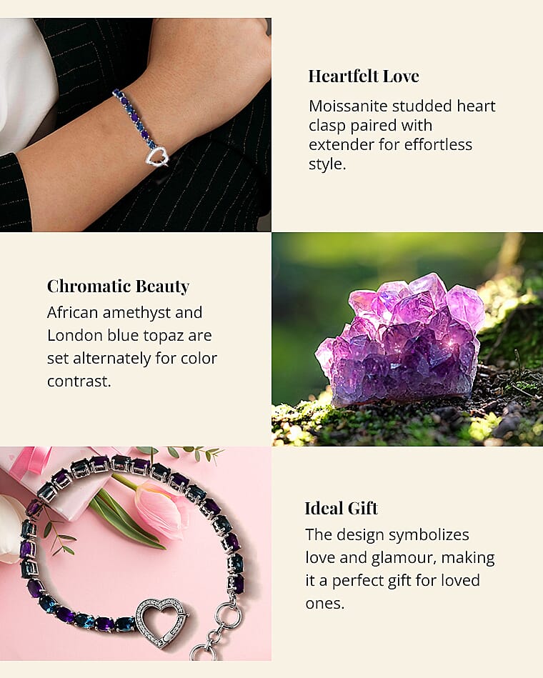 African Amethyst London Blue Topaz and Moissanite Bracelet Banner
