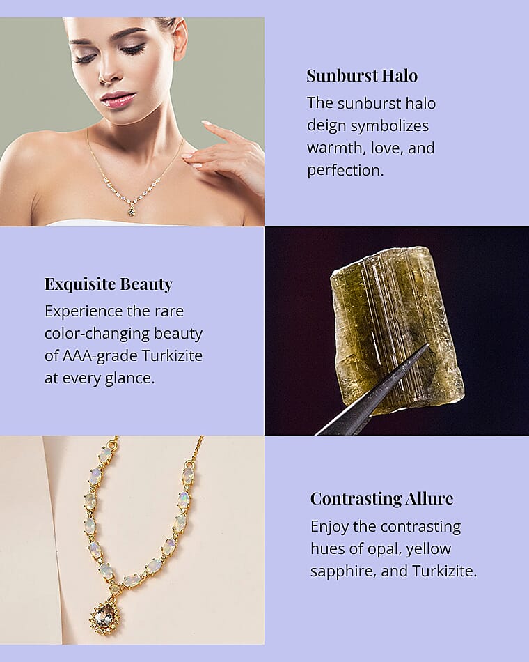 AAA Turkizite and Multi Gemstone Necklace in Vermeil Yellow Gold Over Sterling Silver Banner