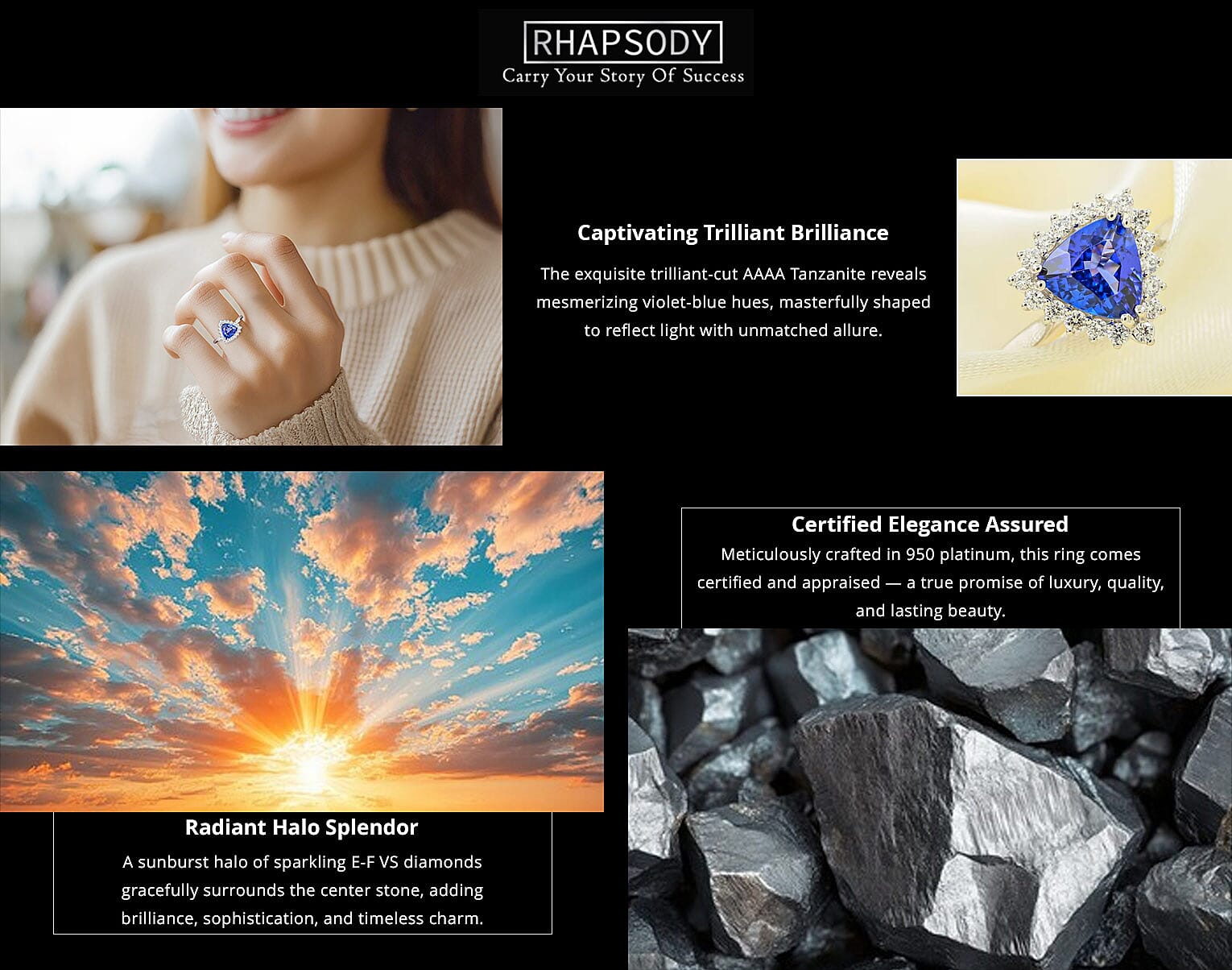 Certified & Appraised Rhapsody 950 Platinum AAAA Tanzanite and E-F VS Diamond Ring 6.24 Grams Banner