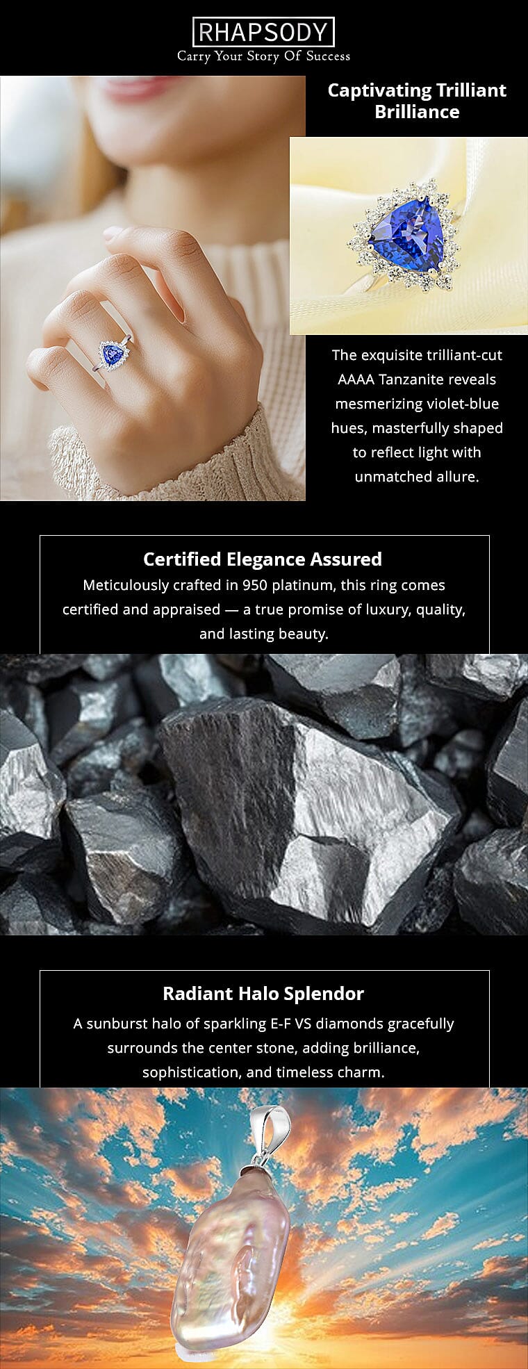 Certified & Appraised Rhapsody 950 Platinum AAAA Tanzanite and E-F VS Diamond Ring 6.24 Grams Banner