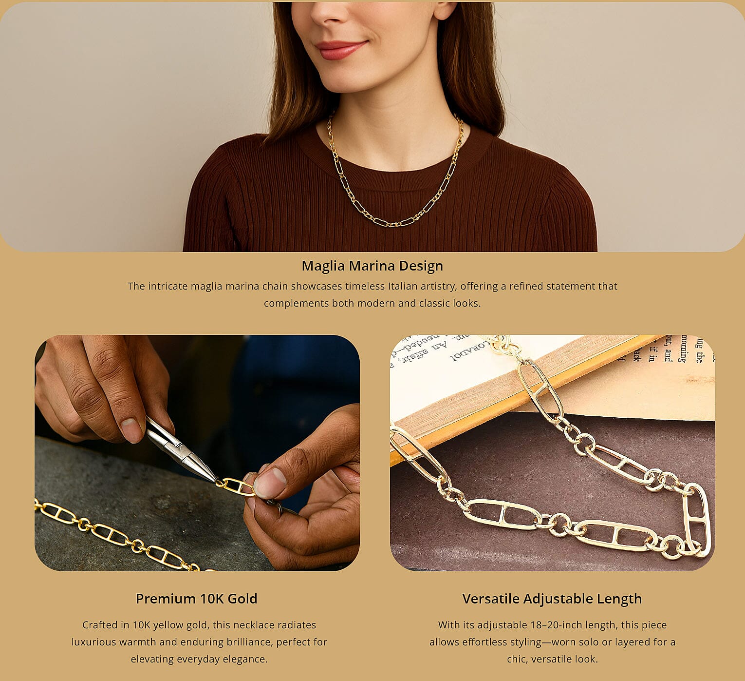 Maglia Marina Italian 10K Yellow Gold Necklace 18-20 Inches 9.23 Grams Banner