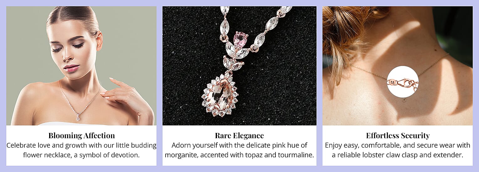 Marropino Morganite and Multi Gemstone Drop Necklace in Vermeil Rose Gold Over Sterling Silver Banner