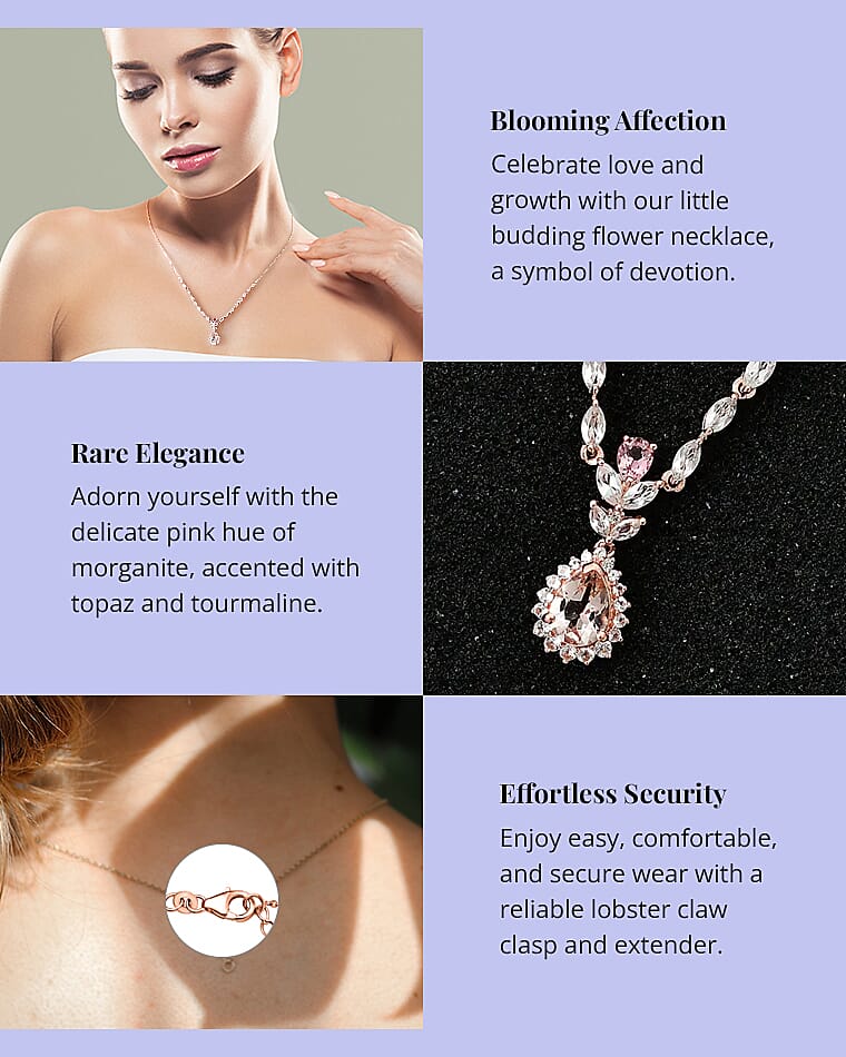 Marropino Morganite and Multi Gemstone Drop Necklace in Vermeil Rose Gold Over Sterling Silver Banner