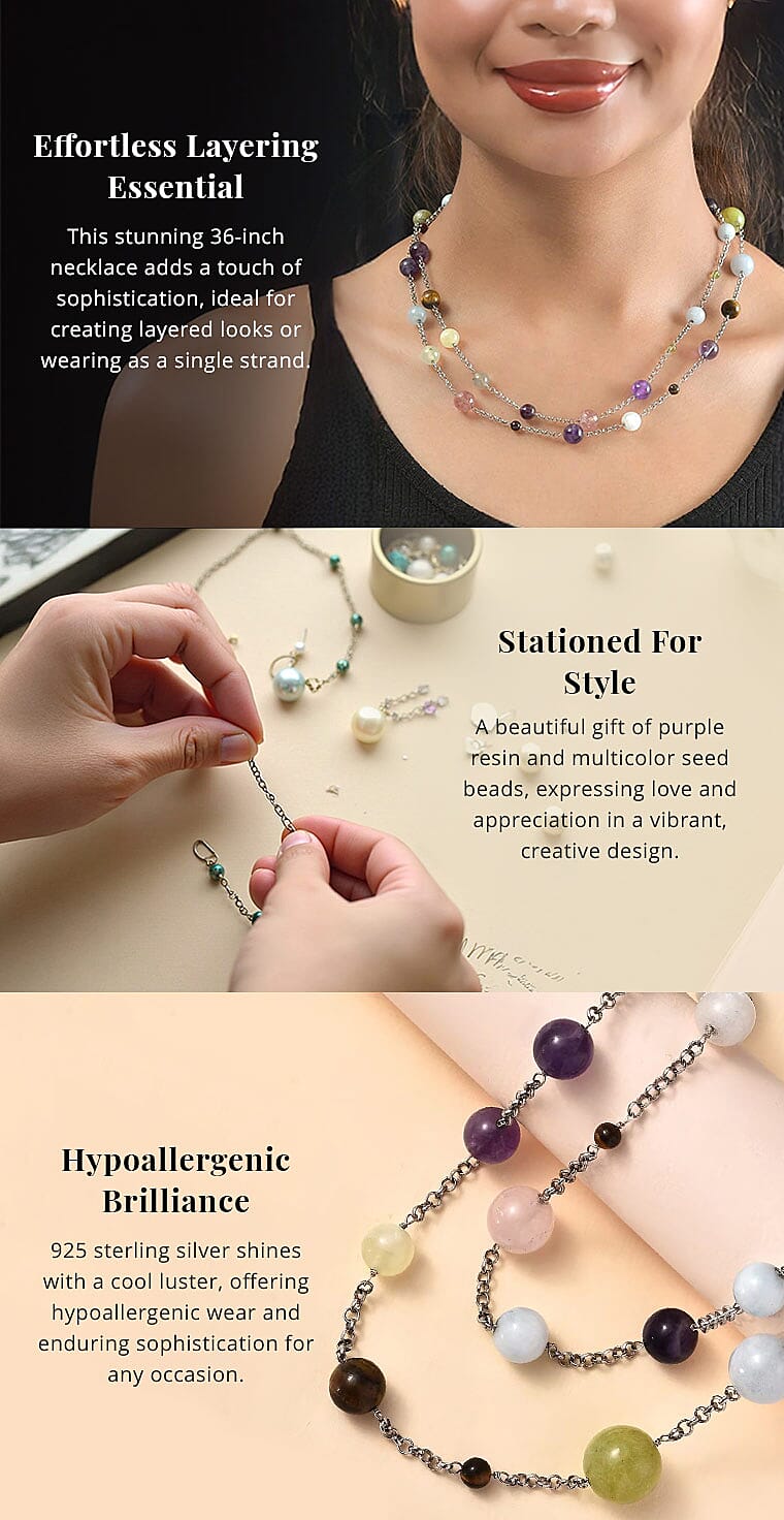 Multi Gemstone 115.00 ctw Station Necklace 36 Inches Banner