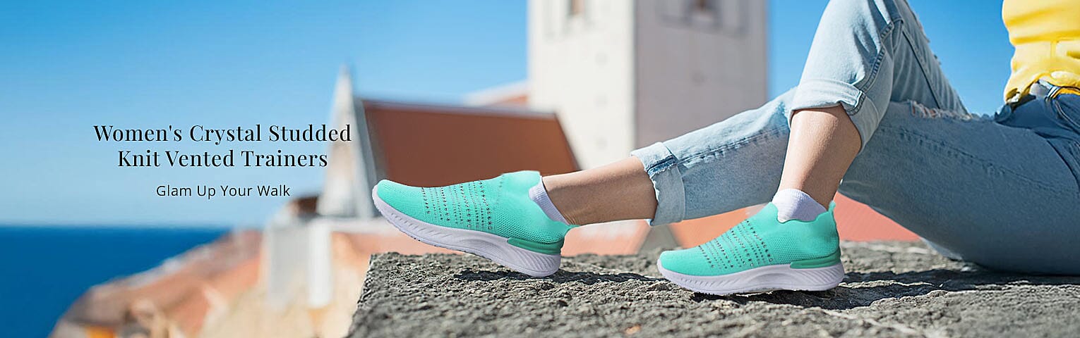 Women's Crystal Studded Knit Vented Trainers Banner
