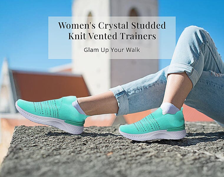 Women's Crystal Studded Knit Vented Trainers Banner