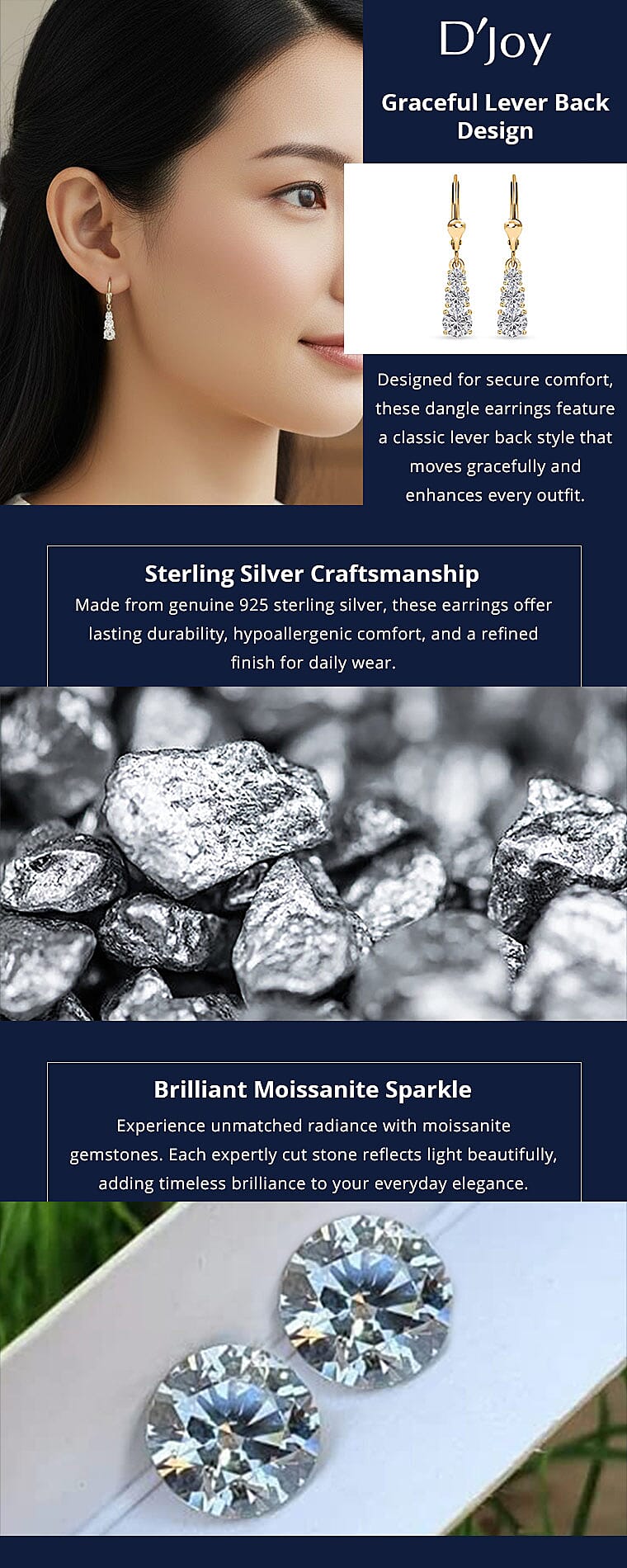 D'Joy Moissanite Lever Back Earrings in Vermeil YG Over Sterling Silver Banner