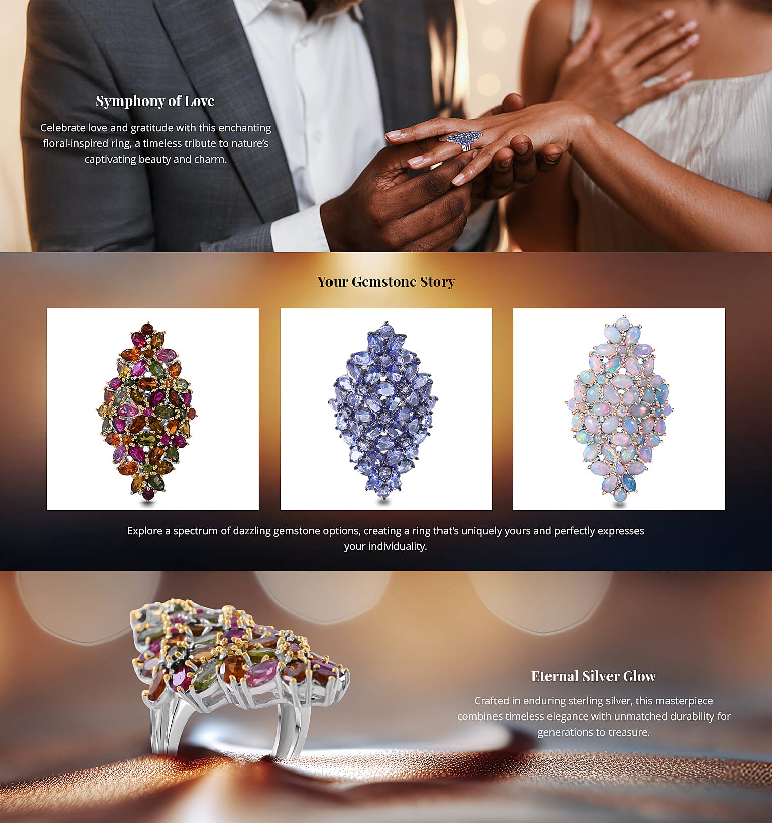 Multi-Tourmaline 9.00 ctw Elongated Floral Ring in Platinum Over Sterling Silver Banner