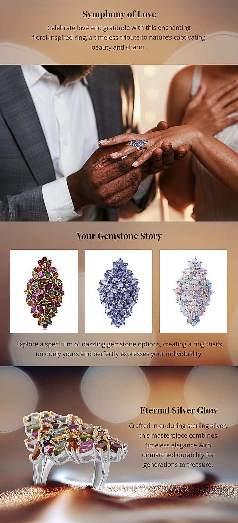 Multi-Tourmaline 9.00 ctw Elongated Floral Ring in Platinum Over Sterling SilverBanner