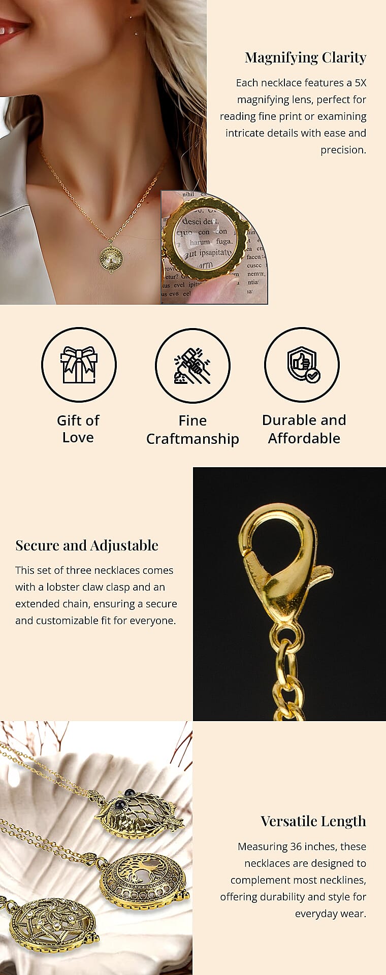 Vintage Hollow-Out Necklace with 5X Magnifying Lens Banner