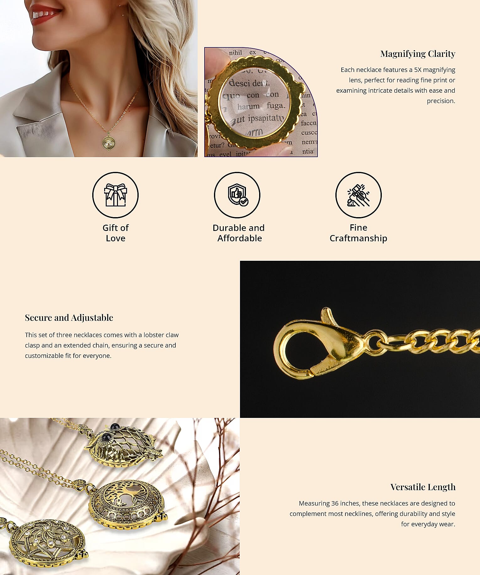 Vintage Hollow-Out Necklace with 5X Magnifying Lens  Banner