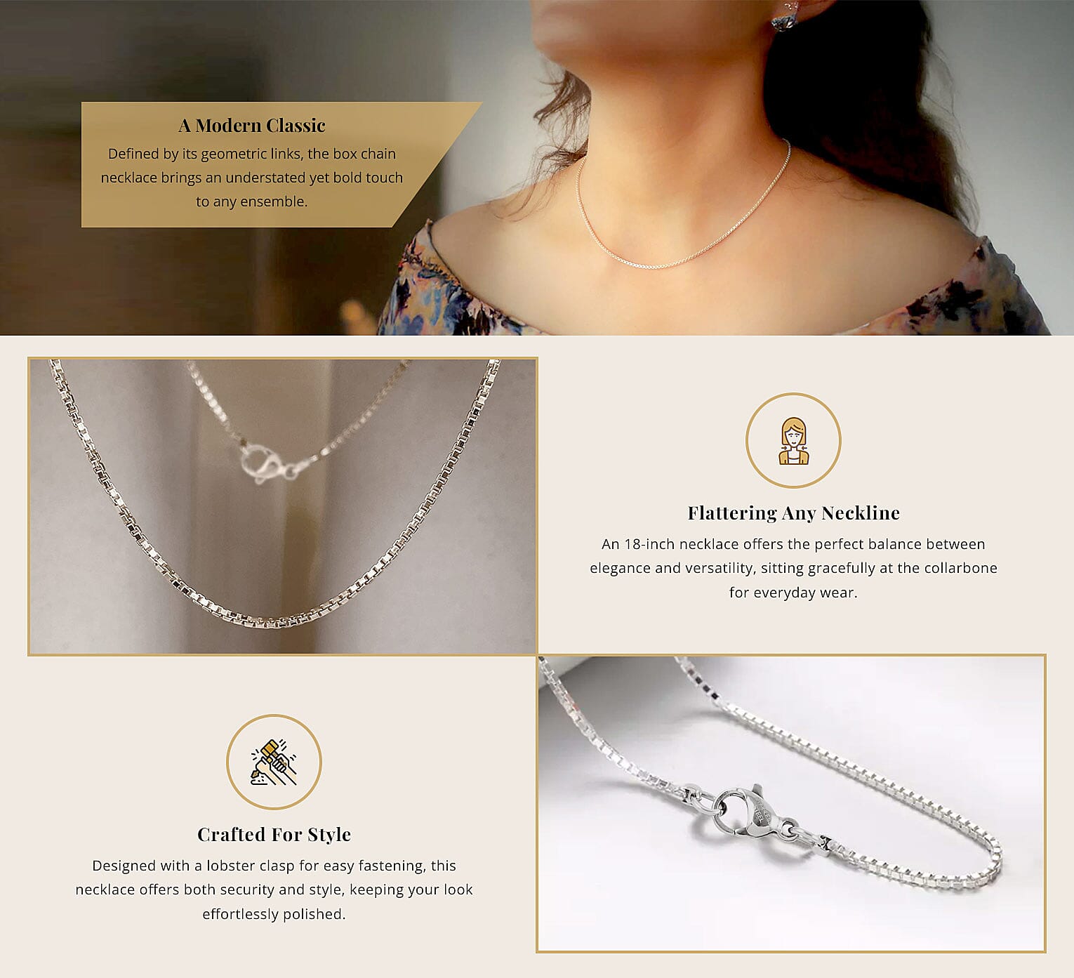 Box Chain Necklace in Rhodium Over Sterling Silver Banner