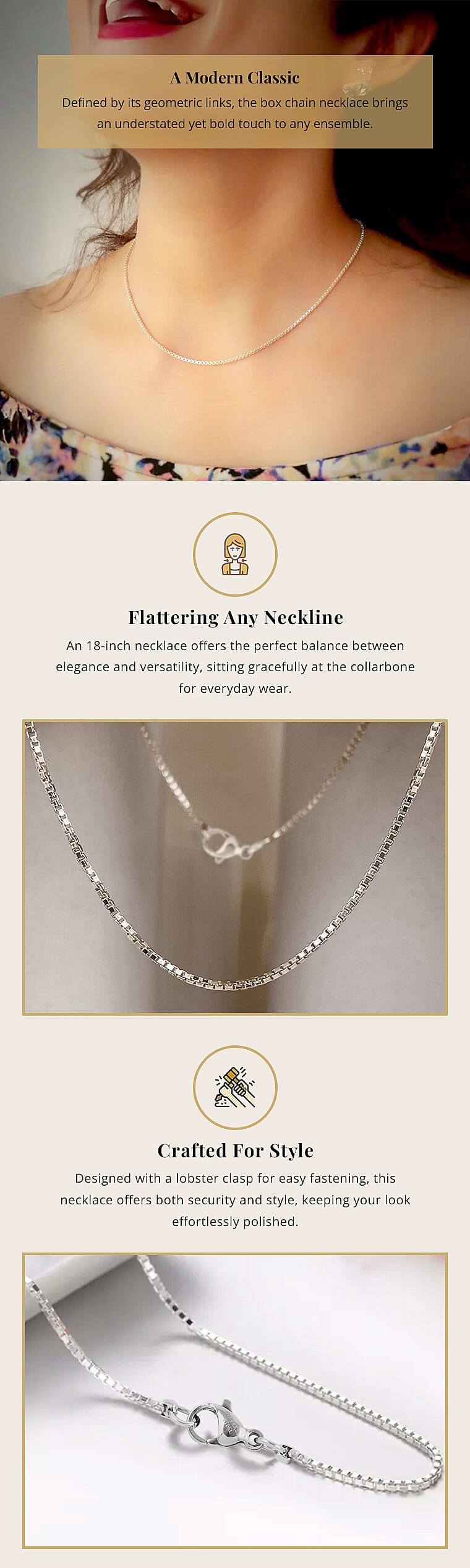 Box Chain Necklace in Rhodium Over Sterling Silver Banner