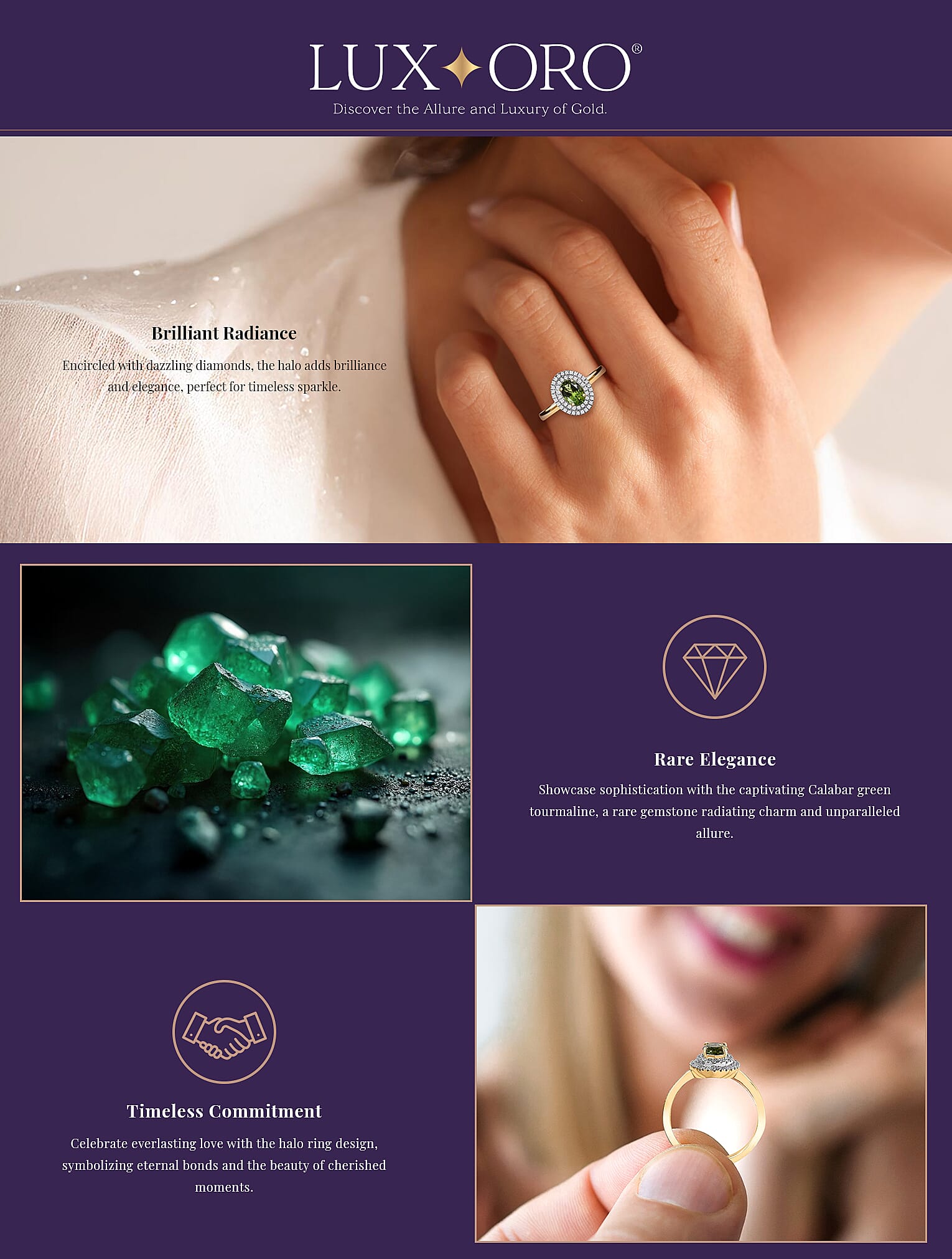 Luxoro AAA Natural Calabar Green Tourmaline and G-H I2 Diamond Banner