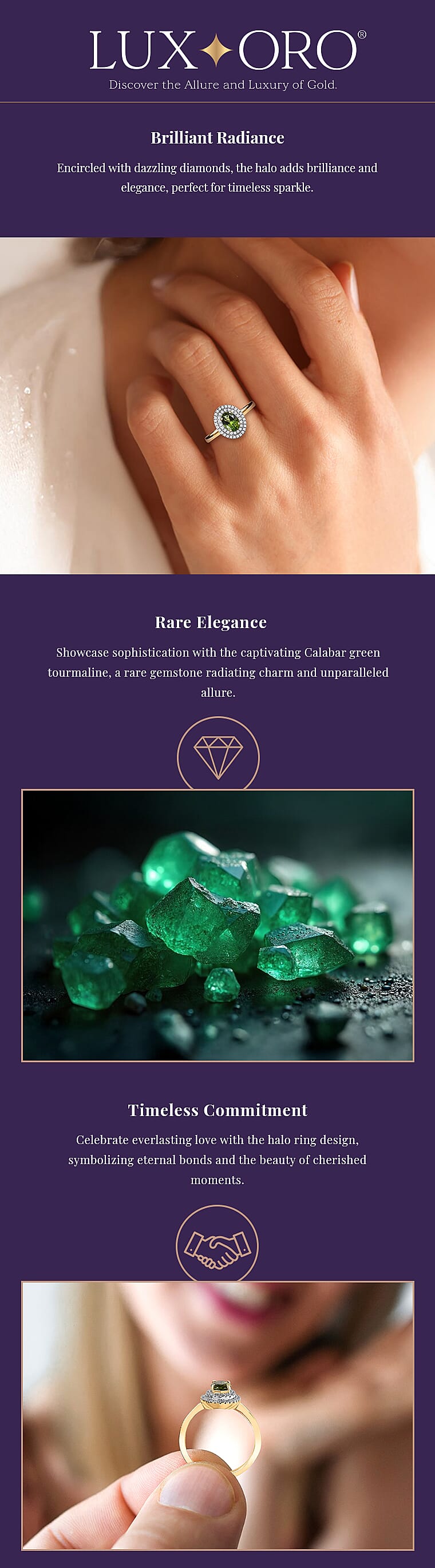 Luxoro AAA Natural Calabar Green Tourmaline and G-H I2 Diamond Banner
