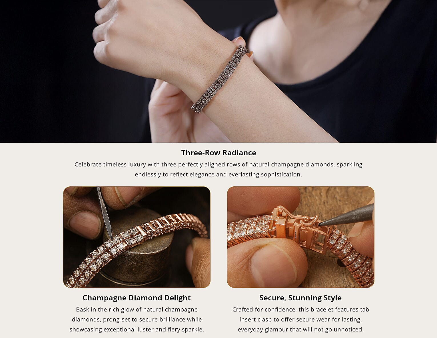 Natural Champagne Diamond 8.90 ctw Bracelet in Vermeil Rose Gold Over Sterling Silver (6.50 In) Banner