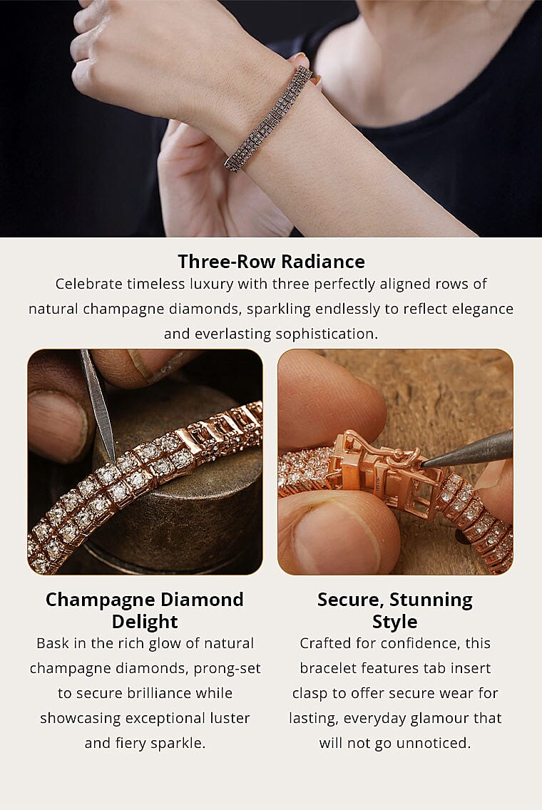 Natural Champagne Diamond 8.90 ctw Bracelet in Vermeil Rose Gold Over Sterling Silver (6.50 In) Banner