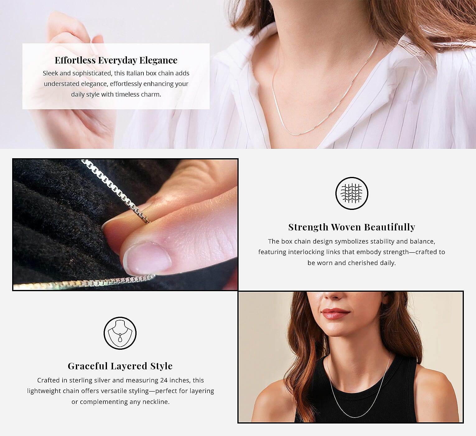 Italian Box Chain Necklace in Sterling Silver 24 Inches Banner