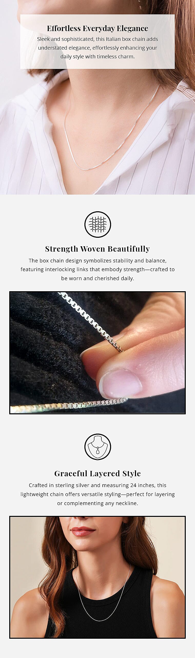 Italian Box Chain Necklace in Sterling Silver 24 Inches Banner