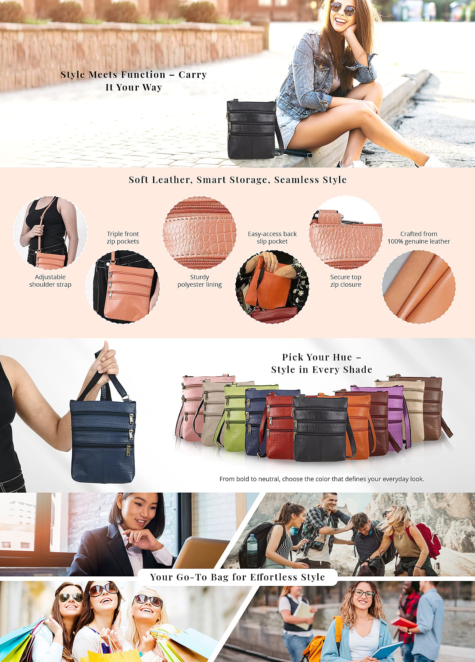 Black Genuine Leather Croco Embossed Crossbody Bag Banner