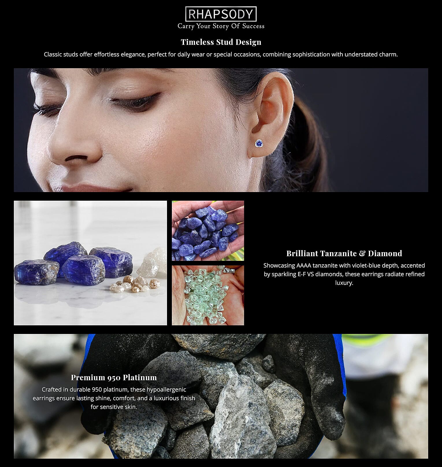 Certified & Appraised Rhapsody 950 Platinum AAAA Tanzanite and E-F VS Diamond Stud Earrings 2.00 ctw Banner