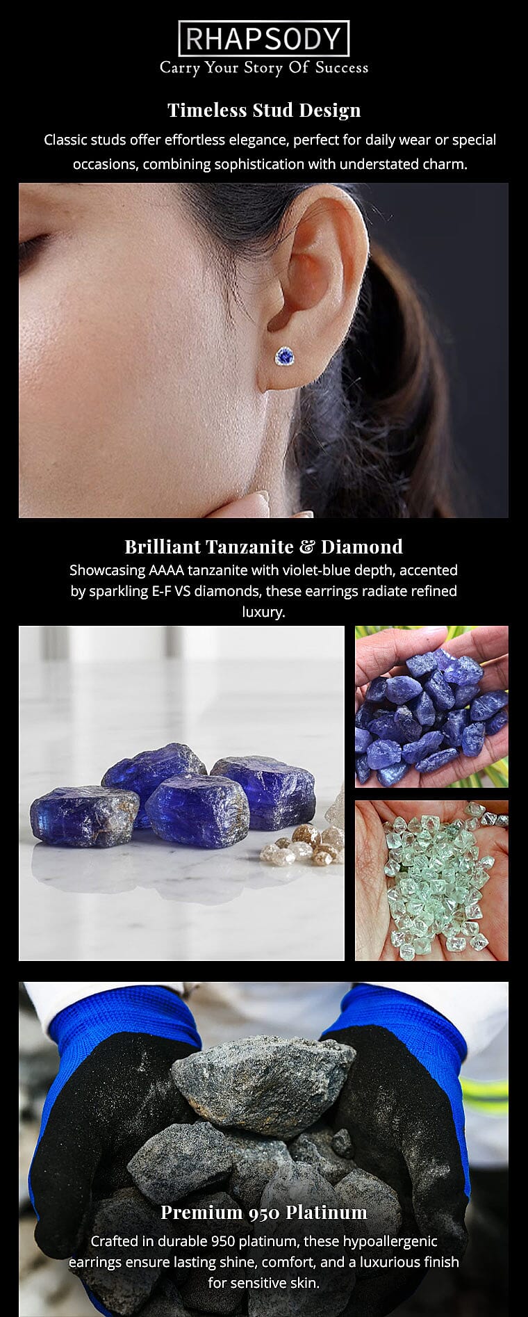 Certified & Appraised Rhapsody 950 Platinum AAAA Tanzanite and E-F VS Diamond Stud Earrings 2.00 ctw Banner