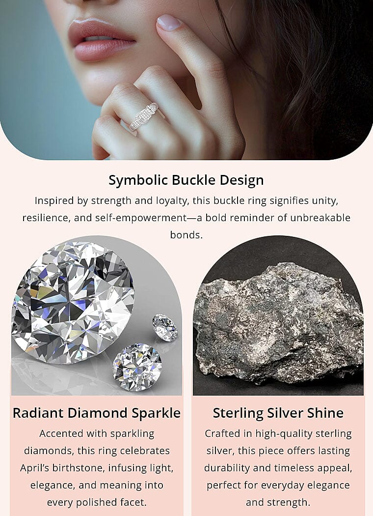 Diamond Buckle Ring in Platinum Over Sterling Silver Banner