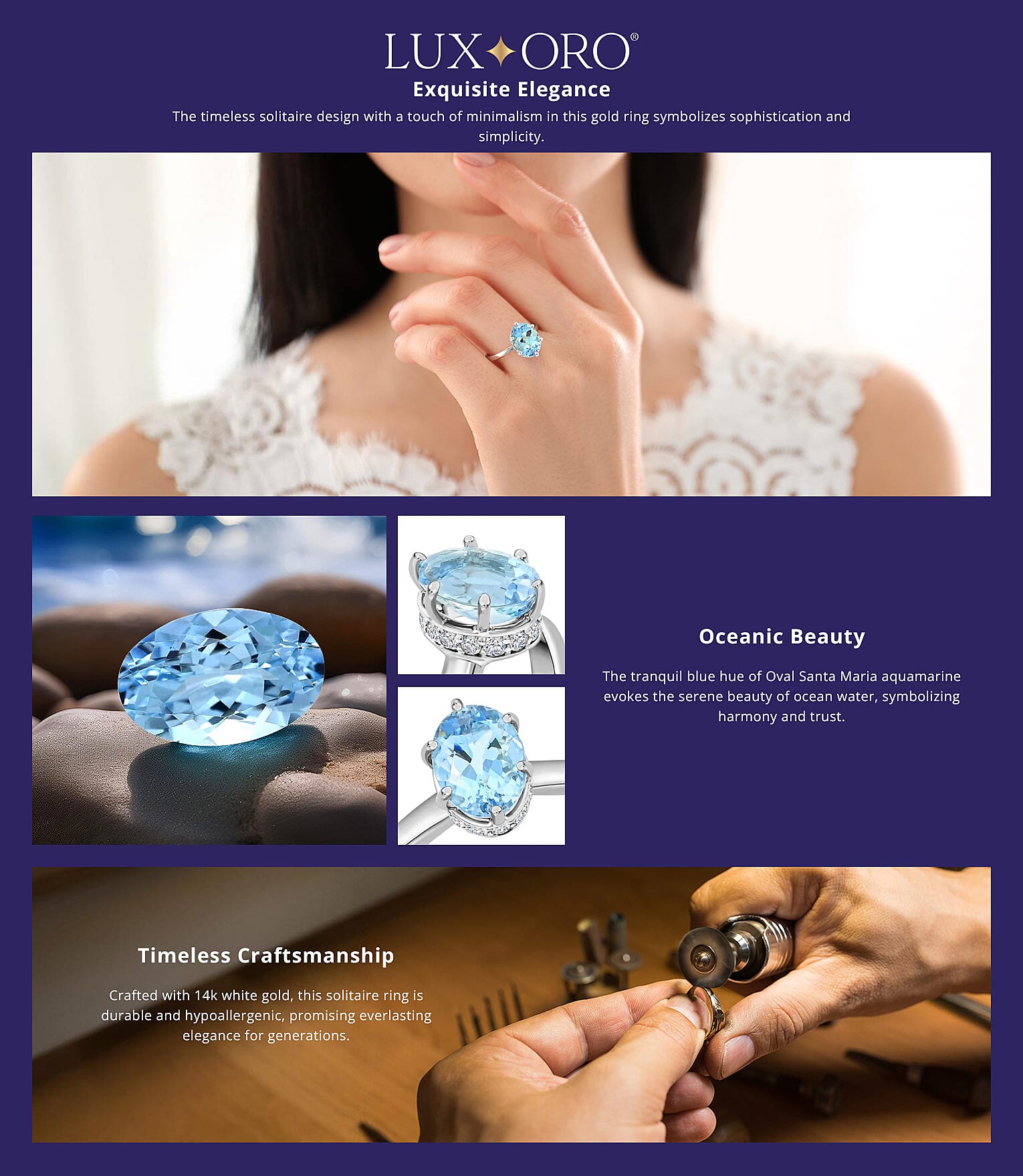 Luxoro Santa Maria Aquamarine Diamond Ring in 14K White Gold Banner