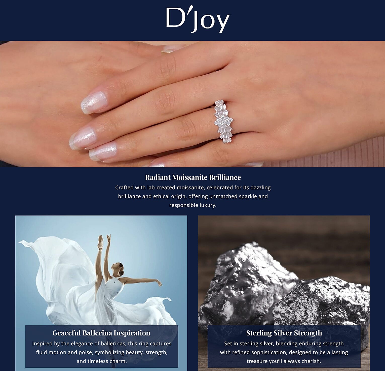 Moissanite Ballerina Ring in Vermeil Rose Gold Over Sterling Silver (Size 11.0) Banner