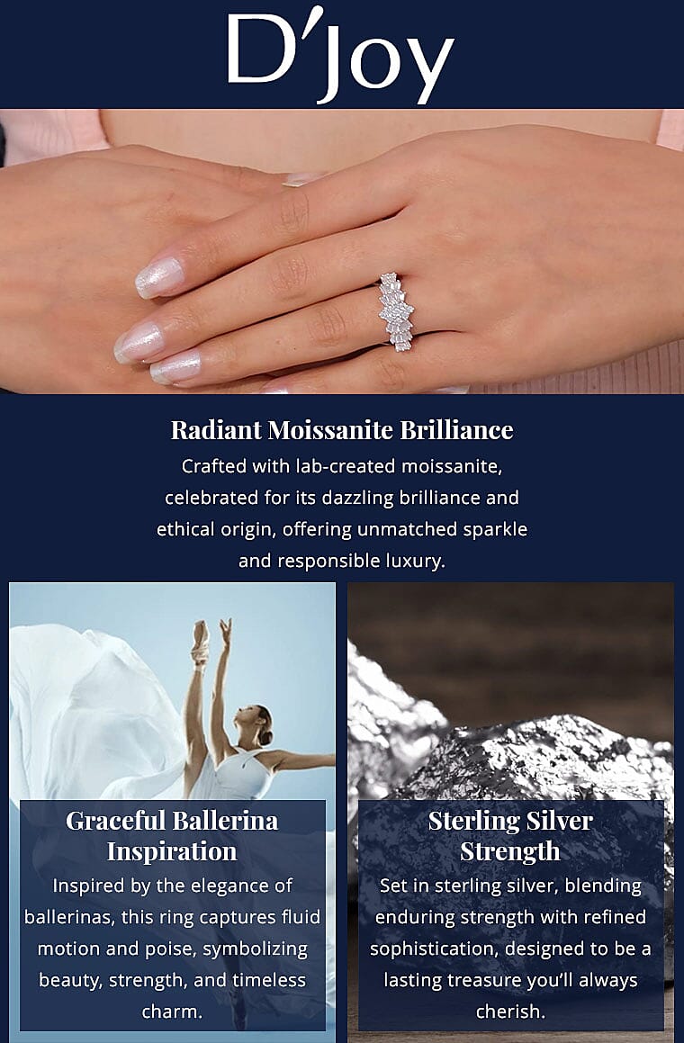 Moissanite Ballerina Ring in Vermeil Rose Gold Over Sterling Silver (Size 11.0) Banner