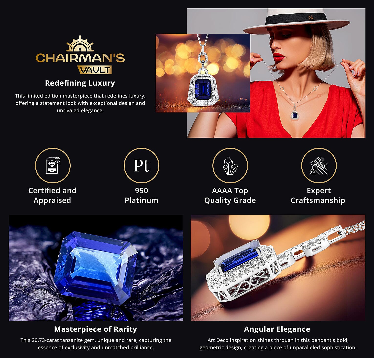 Chairman Vault Collection Rhapsody 950 Platinum AAAA Tanzanite and Diamond Pendant Necklace Banner