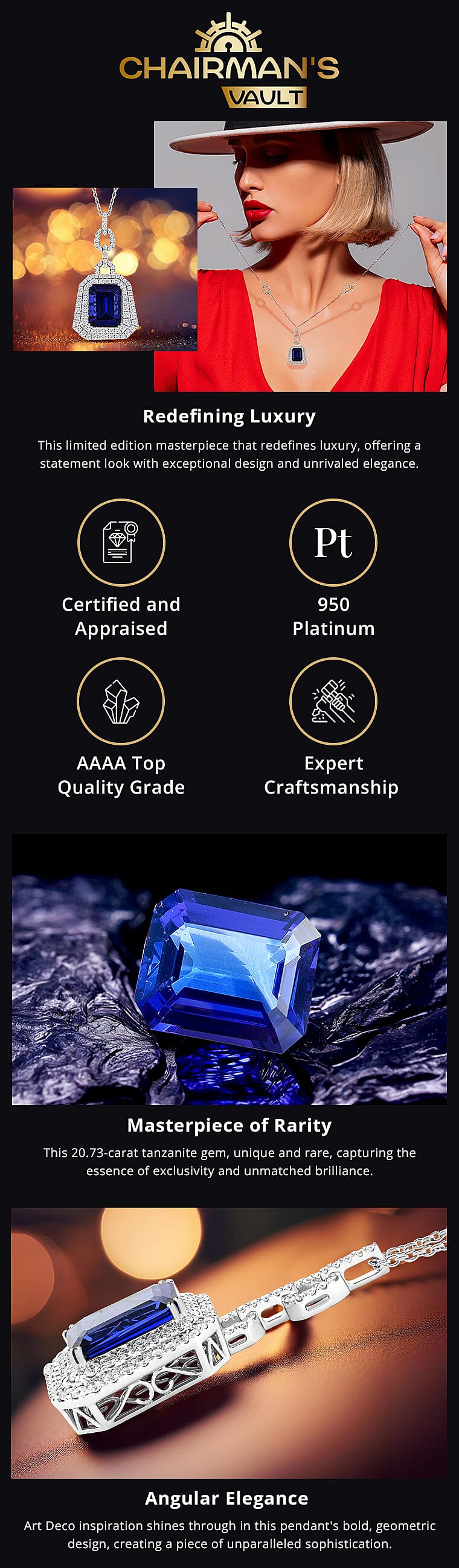 Chairman Vault Collection Rhapsody 950 Platinum AAAA Tanzanite and Diamond Pendant Necklace Banner