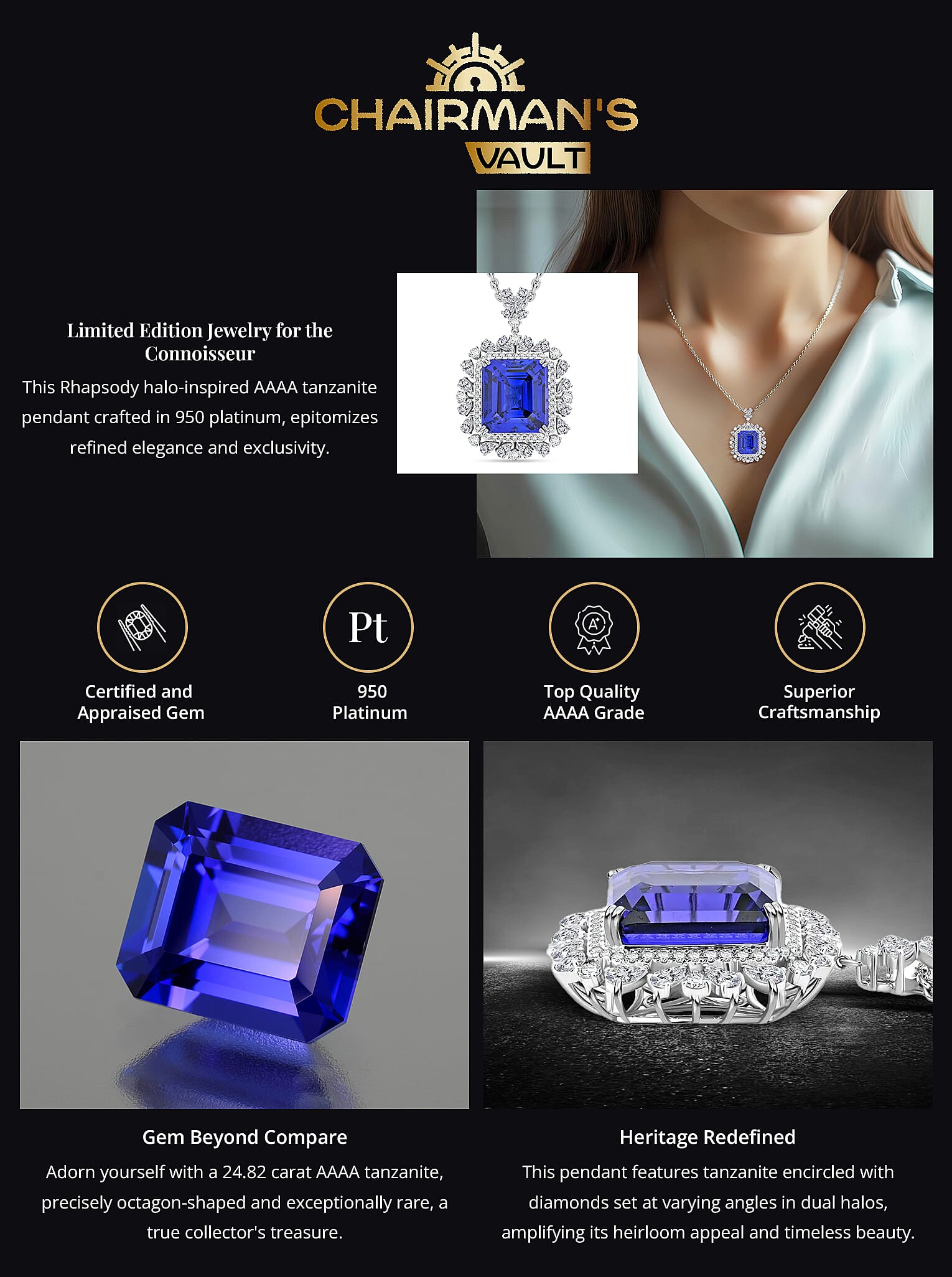 Chairman Vault Collection Rhapsody 950 Platinum Tanzanite and Diamond Pendant Necklace_5 Banner