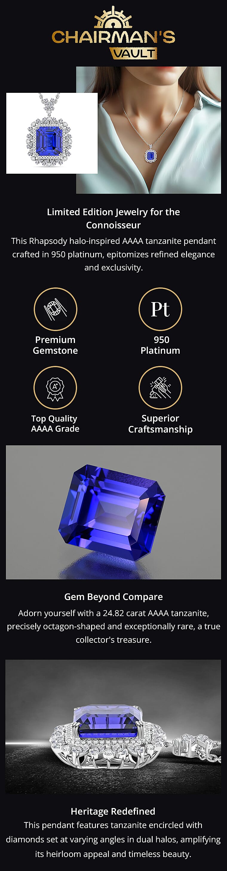 Chairman Vault Collection Rhapsody 950 Platinum Tanzanite and Diamond Pendant Necklace_5Banner