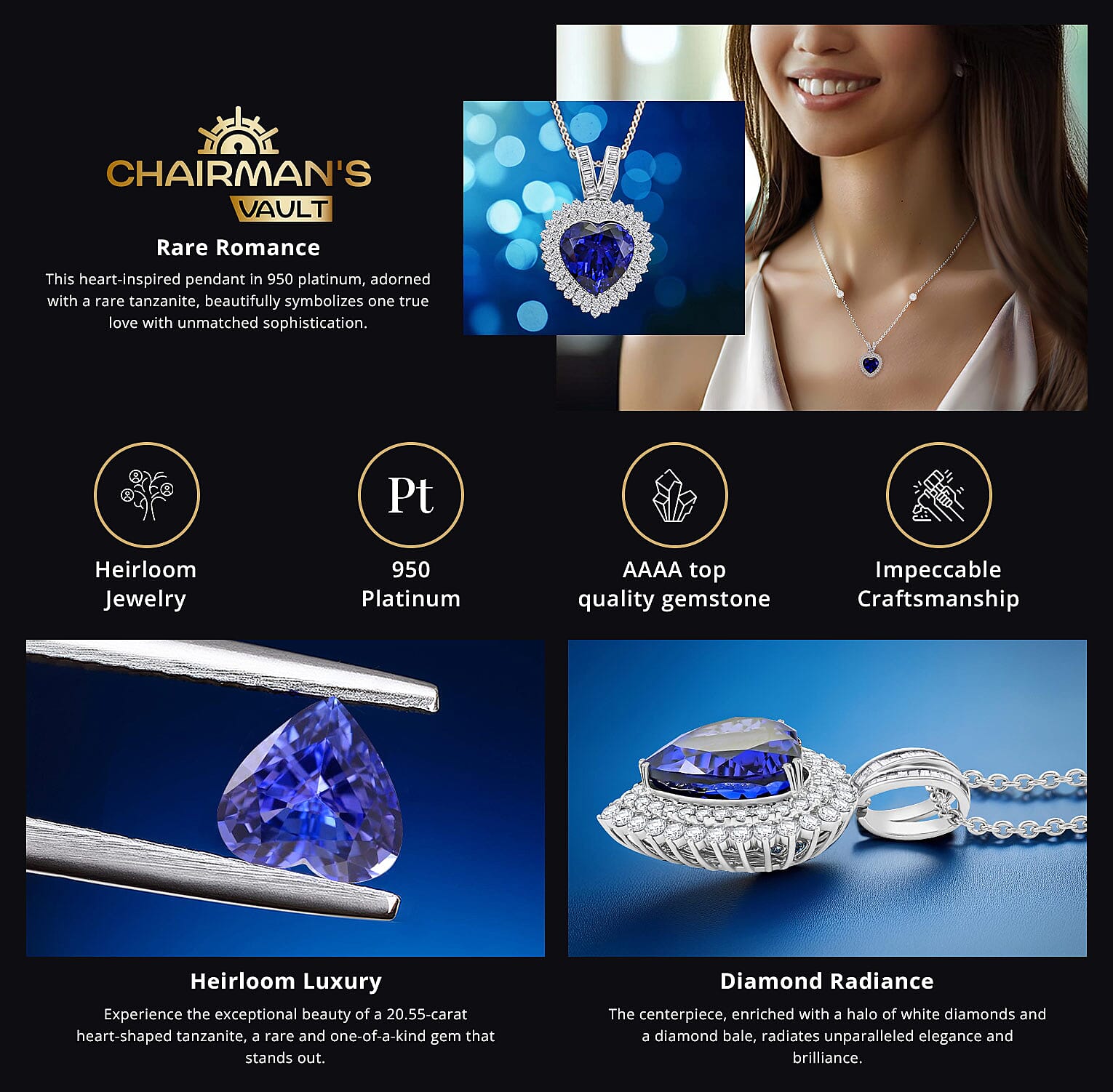 Chairman Vault Collection Rhapsody 950 Platinum Tanzanite and Diamond Pendant Necklace Banner