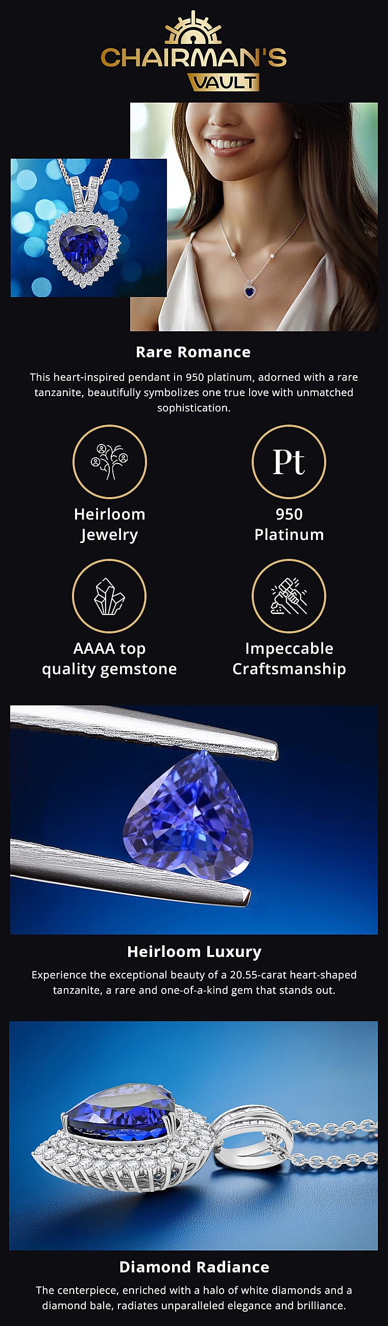 Chairman Vault Collection Rhapsody 950 Platinum Tanzanite and Diamond Pendant Necklace Banner