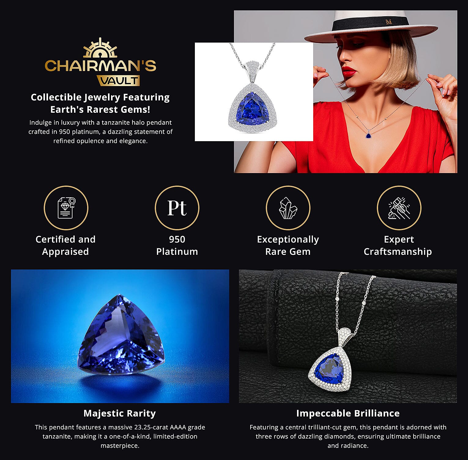 Chairman Vault Rhapsody 950 Platinum Tanzanite and Diamond Floral Pendant Necklace Banner