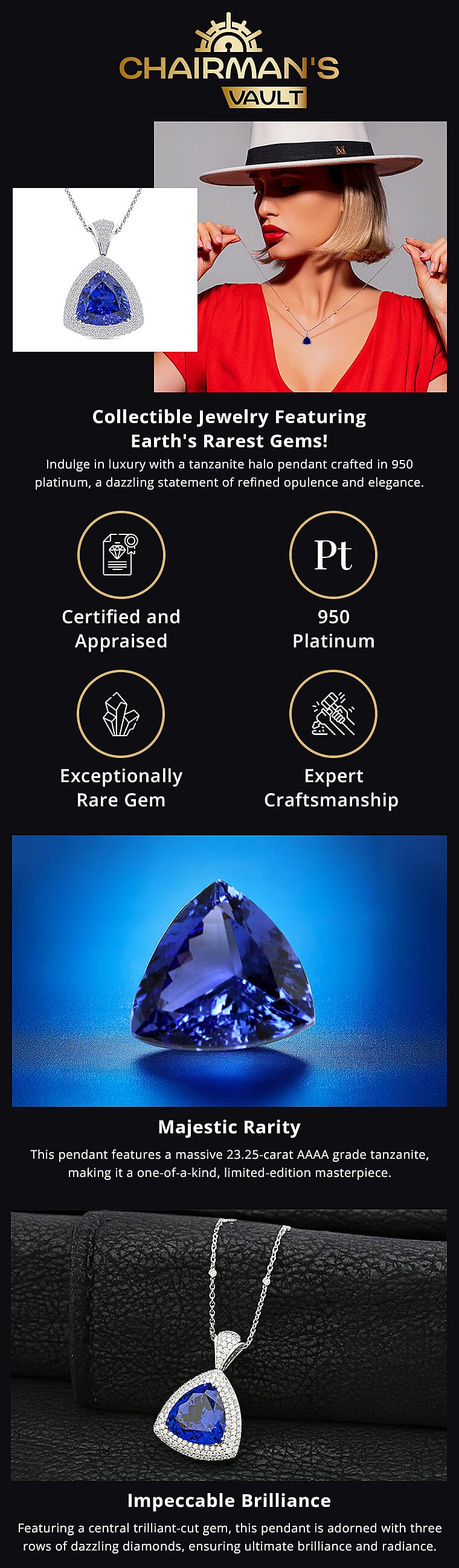 Chairman Vault Rhapsody 950 Platinum Tanzanite and Diamond Floral Pendant Necklace Banner