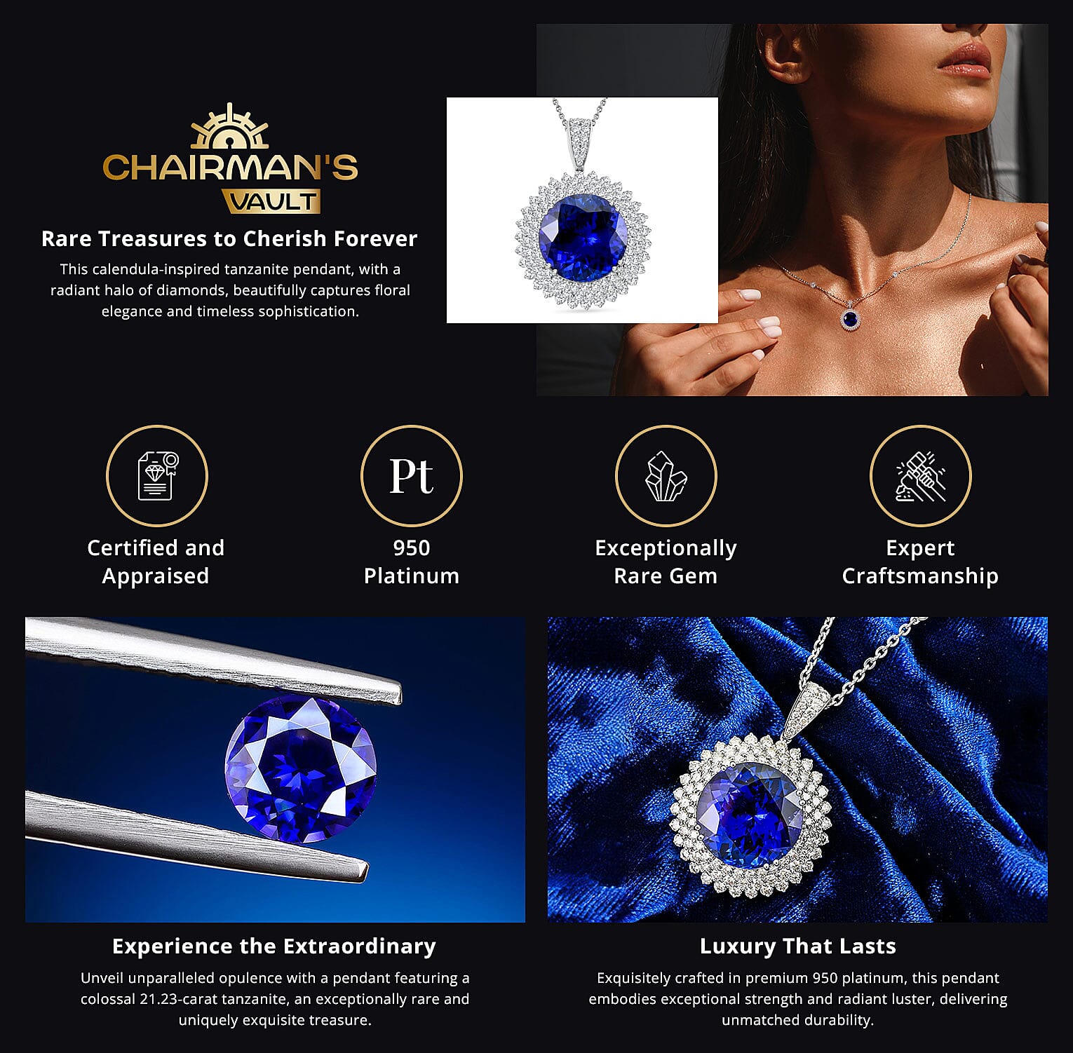 Chairman Vault Collection Rhapsody 950 Tanzanite and Diamond Floral Pendant Necklace Banner