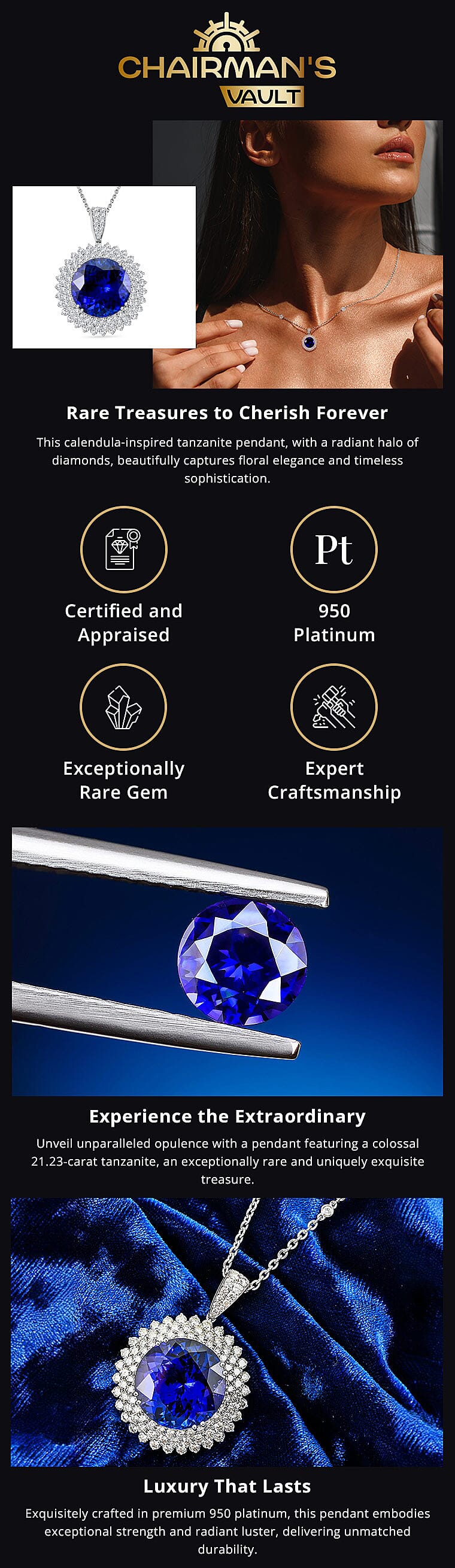 Chairman Vault Collection Rhapsody 950 Tanzanite and Diamond Floral Pendant Necklace Banner