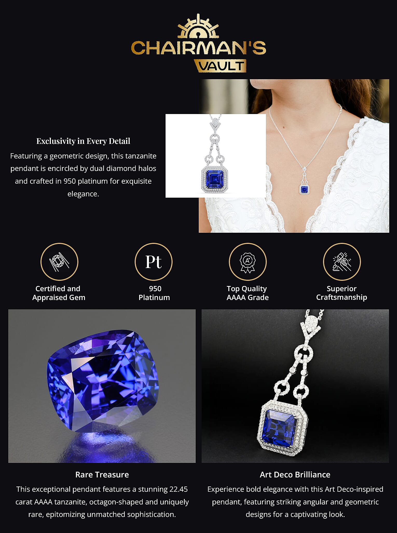 Chairman Vault Collection Rhapsody 950 Platinum Tanzanite and Diamond Pendant Necklace_6 Banner