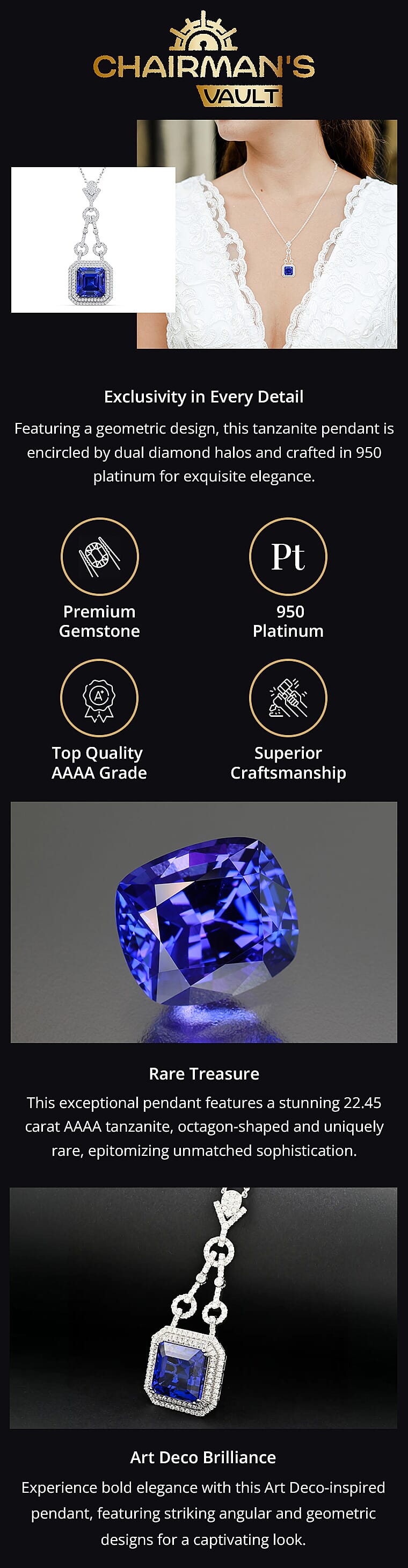 Chairman Vault Collection Rhapsody 950 Platinum Tanzanite and Diamond Pendant Necklace_6Banner