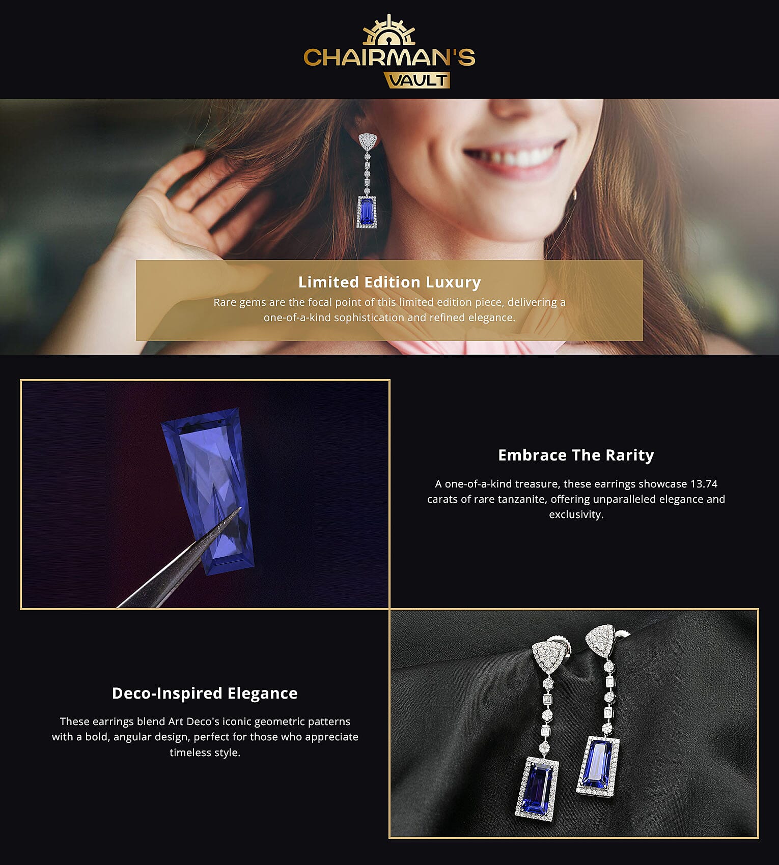 Chairman Vault Collection Rhapsody 950 Platinum AAAA Tanzanite and Diamond Dangle Earrings Banner