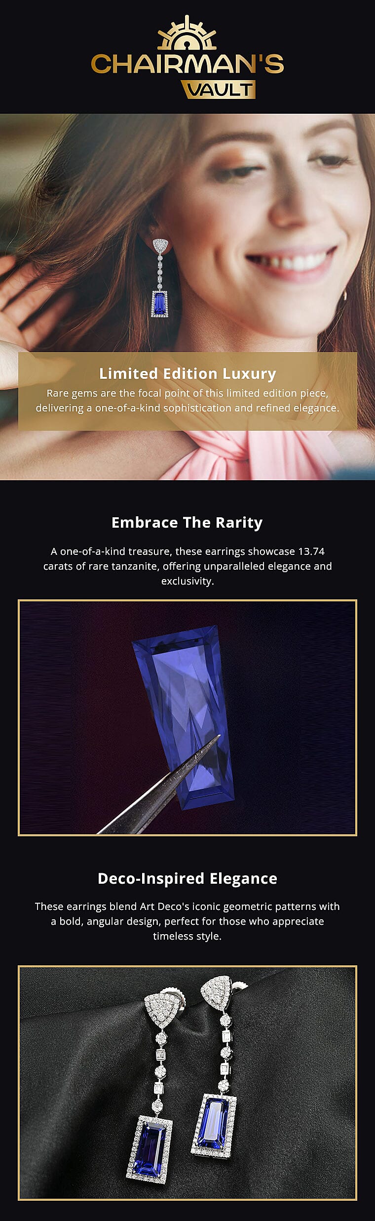 Chairman Vault Collection Rhapsody 950 Platinum AAAA Tanzanite and Diamond Dangle Earrings Banner